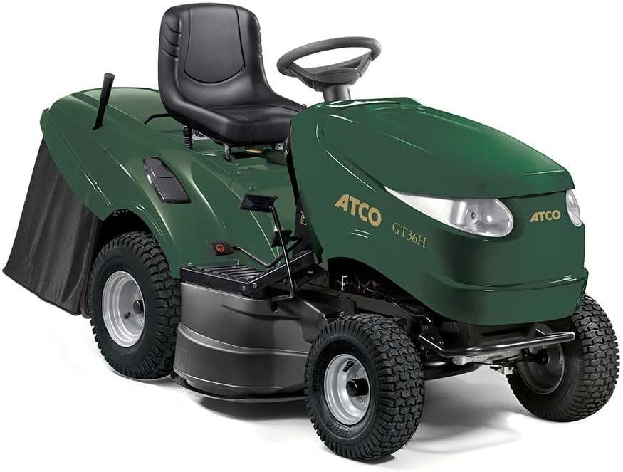 Tractor cortacésped con silla verde
